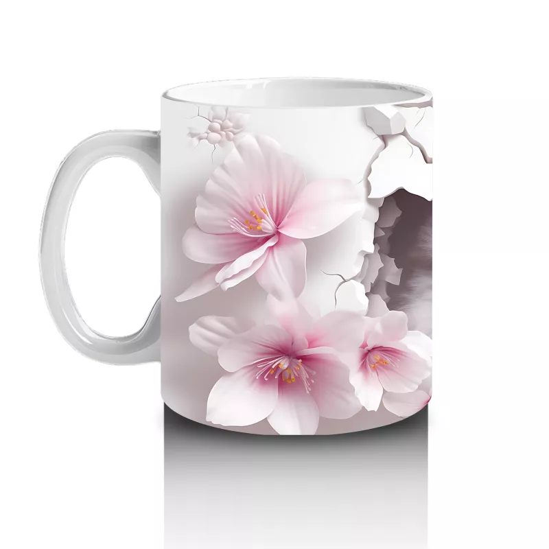 Pembe Çiçekler Arasında Bakan Sevimli Baykuş – Baskılı Kahve Kupası - 2