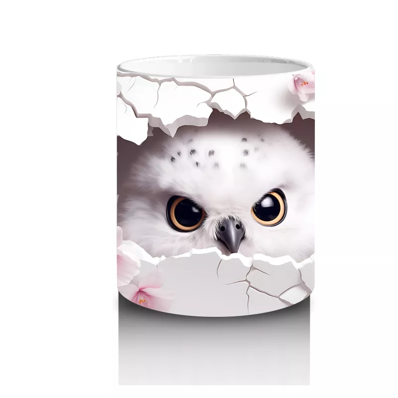 Pembe Çiçekler Arasında Bakan Sevimli Baykuş – Baskılı Kahve Kupası - 3