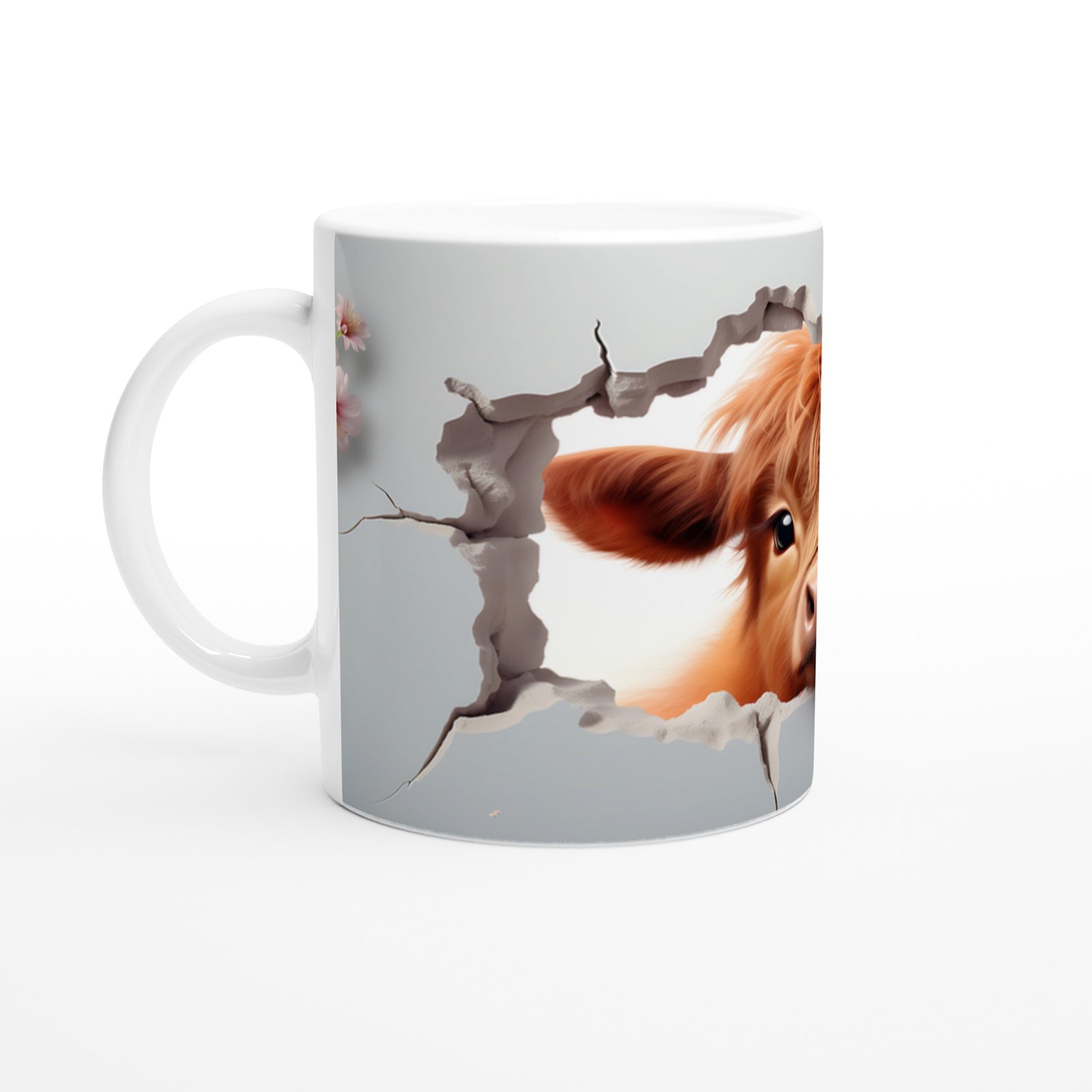 Pembe Çiçekler Arasında Beliren Sevimli İnek Baskılı Kupa Bardak - 2