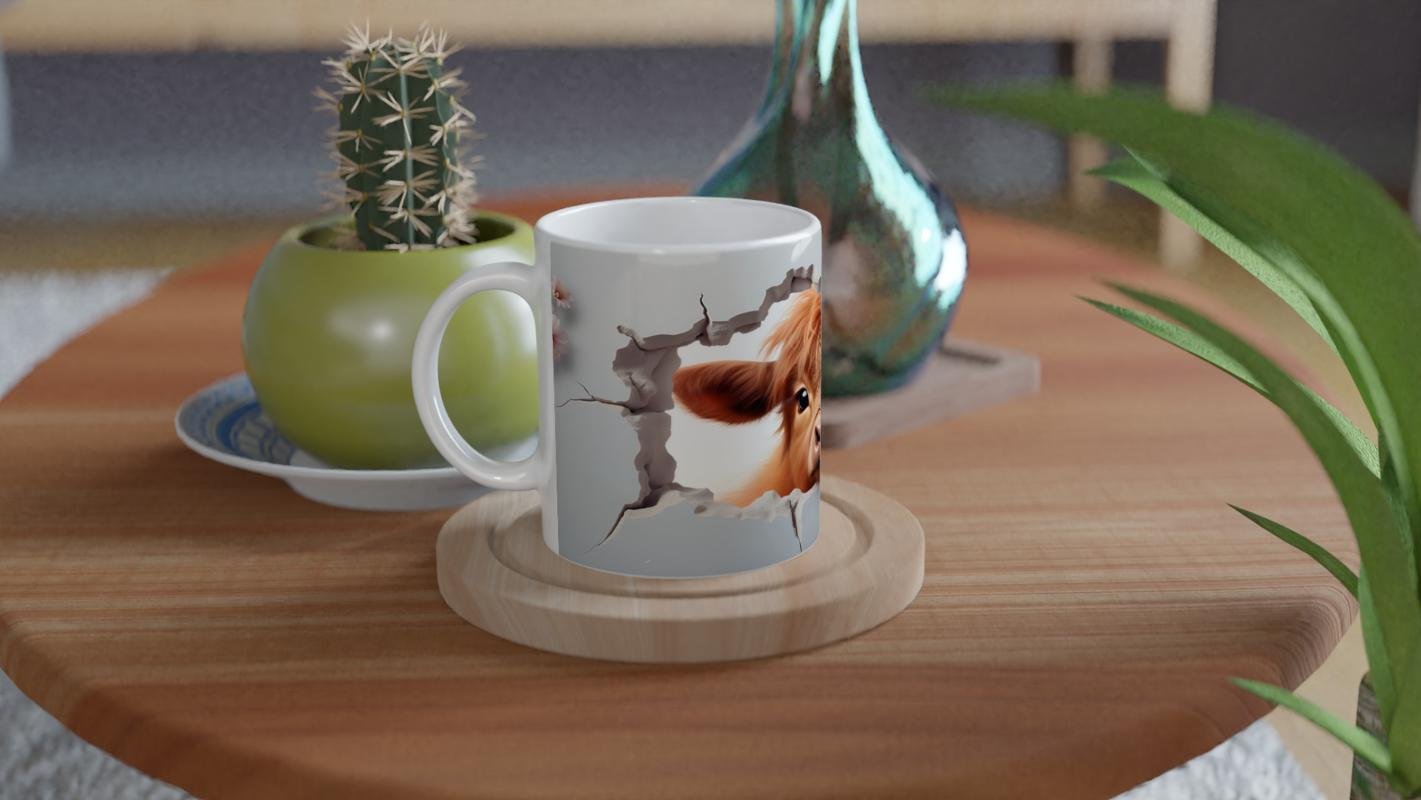 Pembe Çiçekler Arasında Beliren Sevimli İnek Baskılı Kupa Bardak - 4