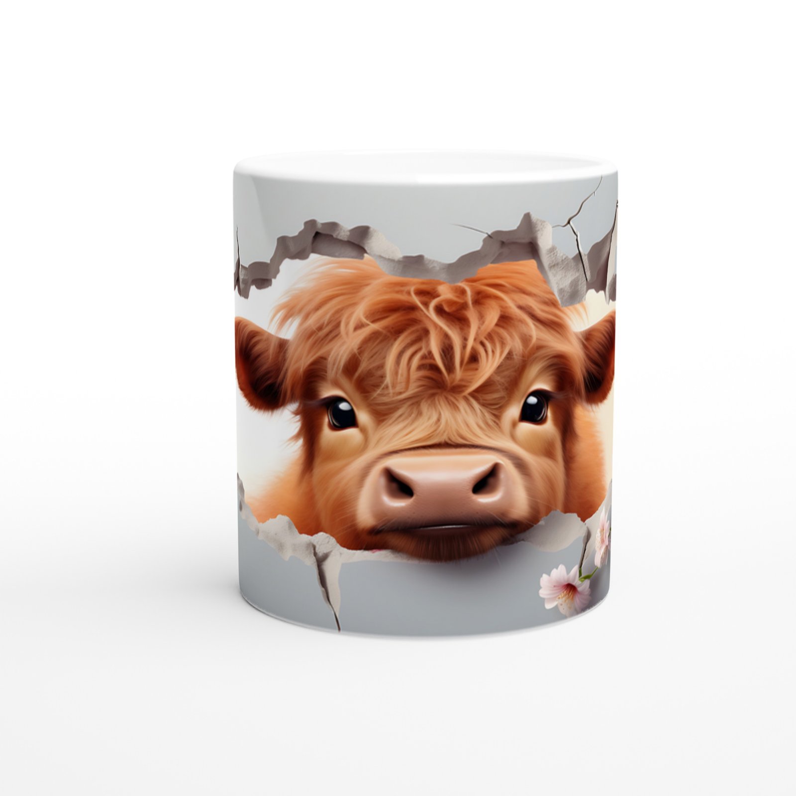 Pembe Çiçekler Arasında Beliren Sevimli İnek Baskılı Kupa Bardak