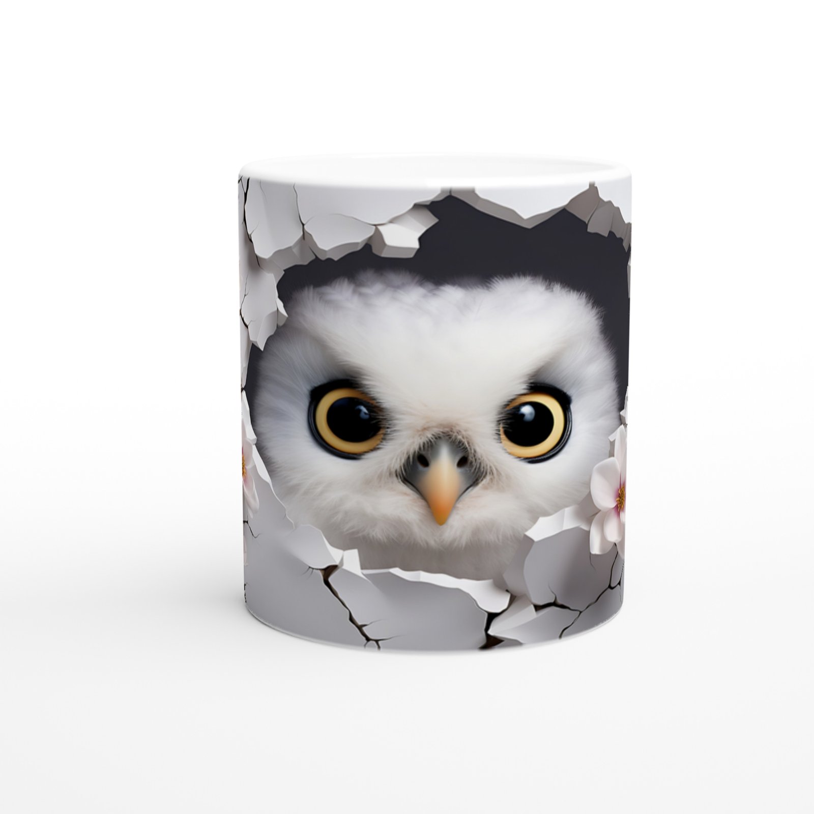 Pembe Çiçekler Arasında Bizi İzleyen Baykuş Baskılı Kupa Bardak