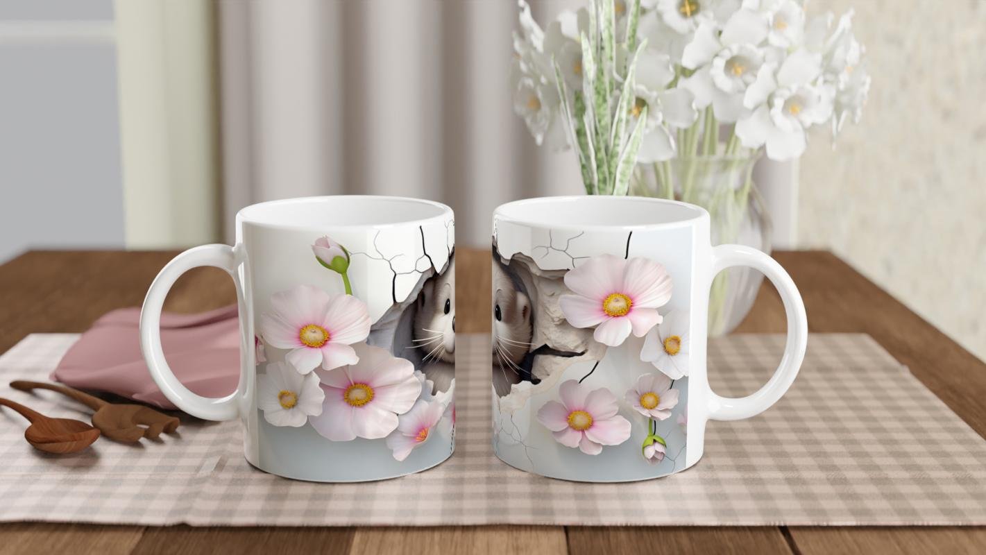 Pembe Çiçekler Arasında Yüzünü Uzatan Su Samuru Baskılı Kupa Bardak - 4