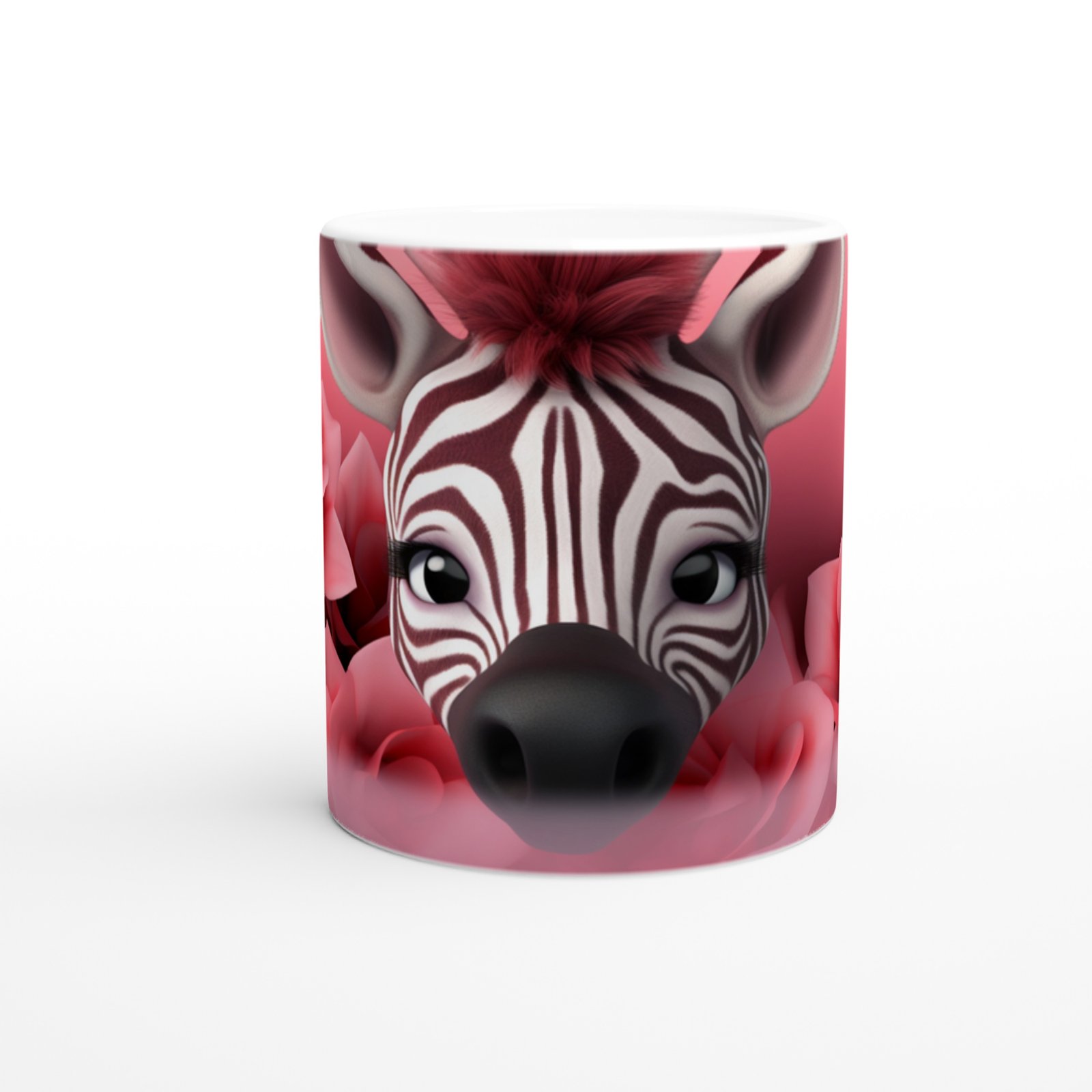 Pembe Çiçekler Arasında Zebra Temalı Baskılı Kupa Bardak - 2