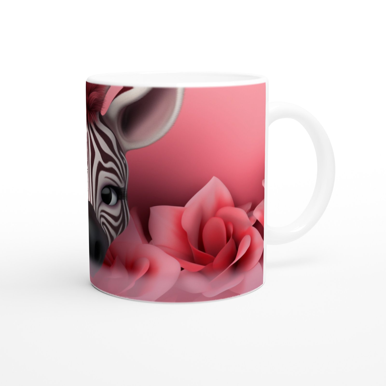 Pembe Çiçekler Arasında Zebra Temalı Baskılı Kupa Bardak - 3