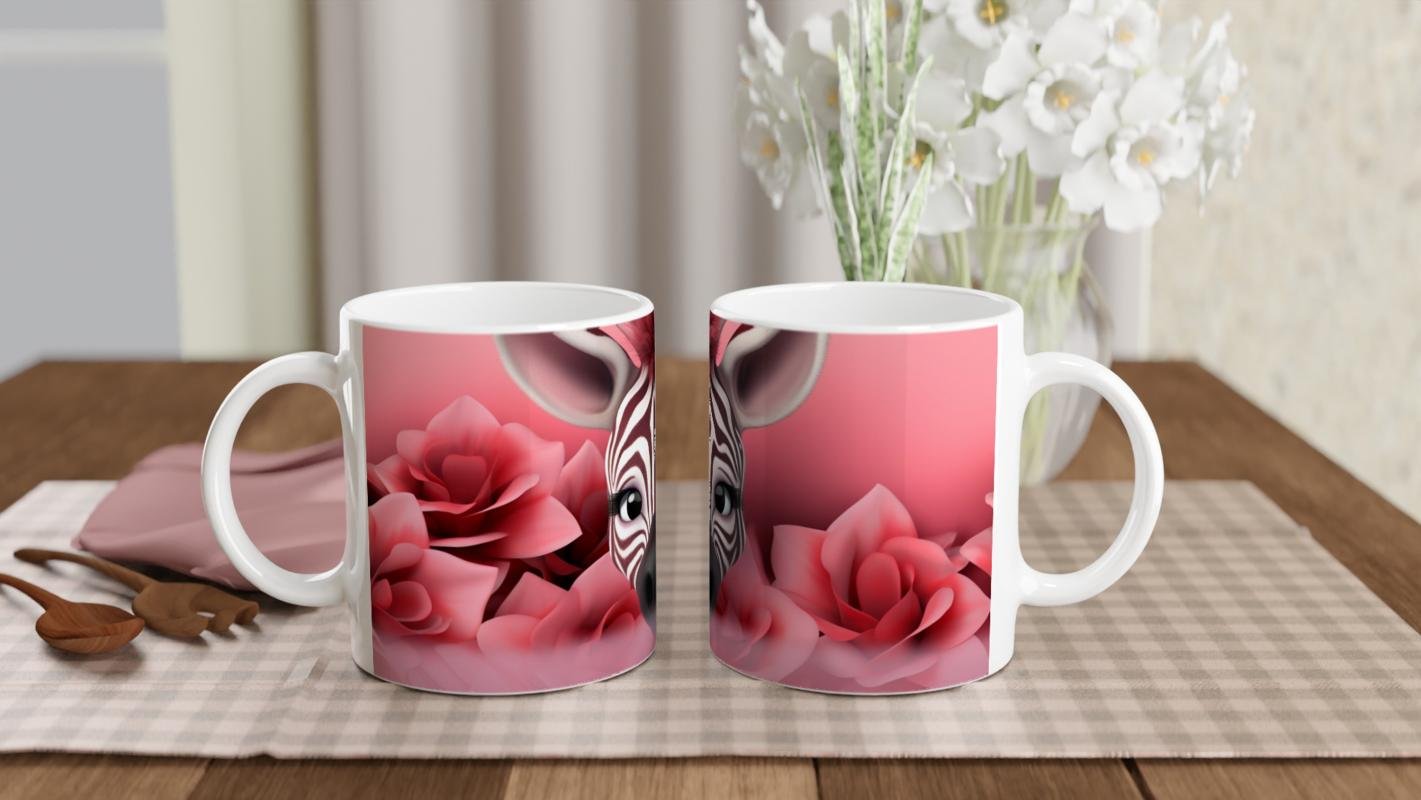 Pembe Çiçekler Arasında Zebra Temalı Baskılı Kupa Bardak - 5