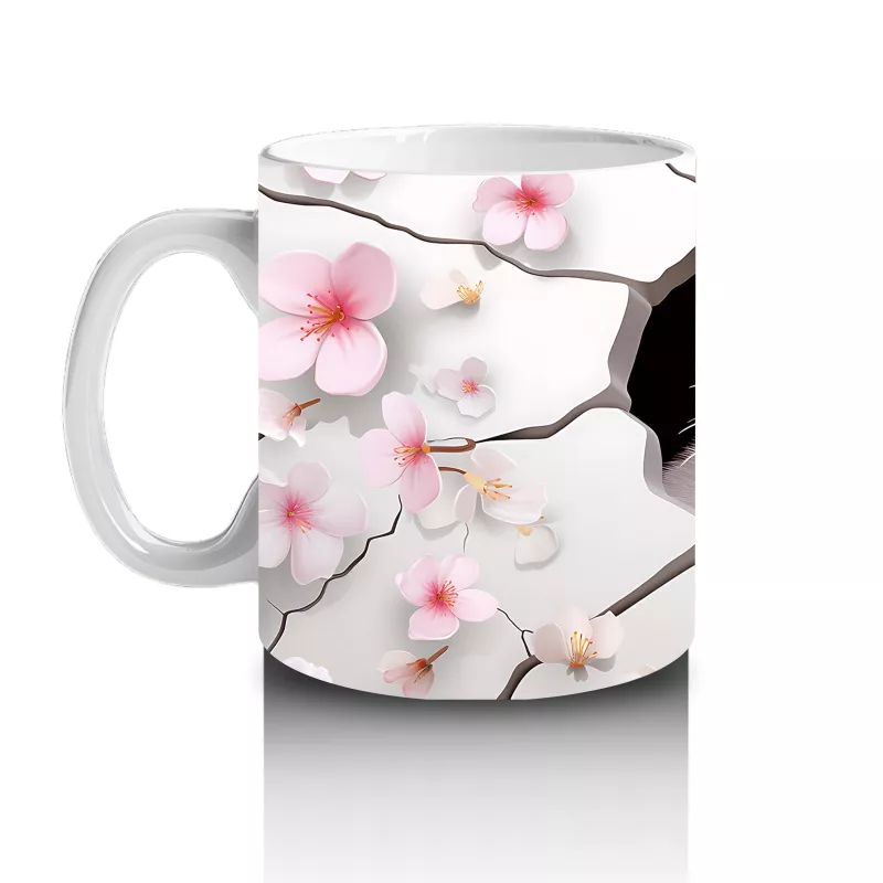 Pembe Çiçekler Arasından Bakan Sevimli Köpek – Baskılı Kahve Kupası - 2