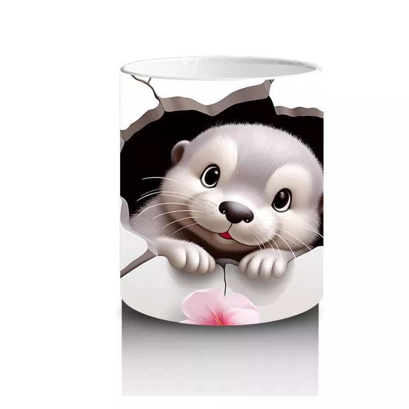 Pembe Çiçekler Arasından Bakan Sevimli Köpek – Baskılı Kahve Kupası - 3