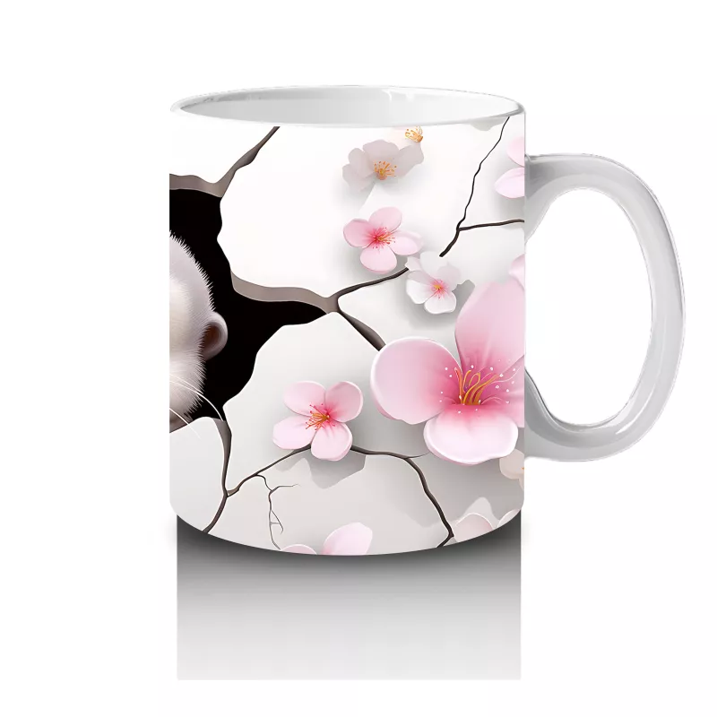 Pembe Çiçekler Arasından Bakan Sevimli Köpek – Baskılı Kahve Kupası - 4