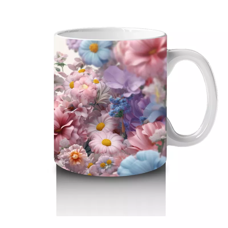 Pembe Çiçekler İçinde Oturan Sevimli Horoz – Baskılı Kahve Kupası - 4