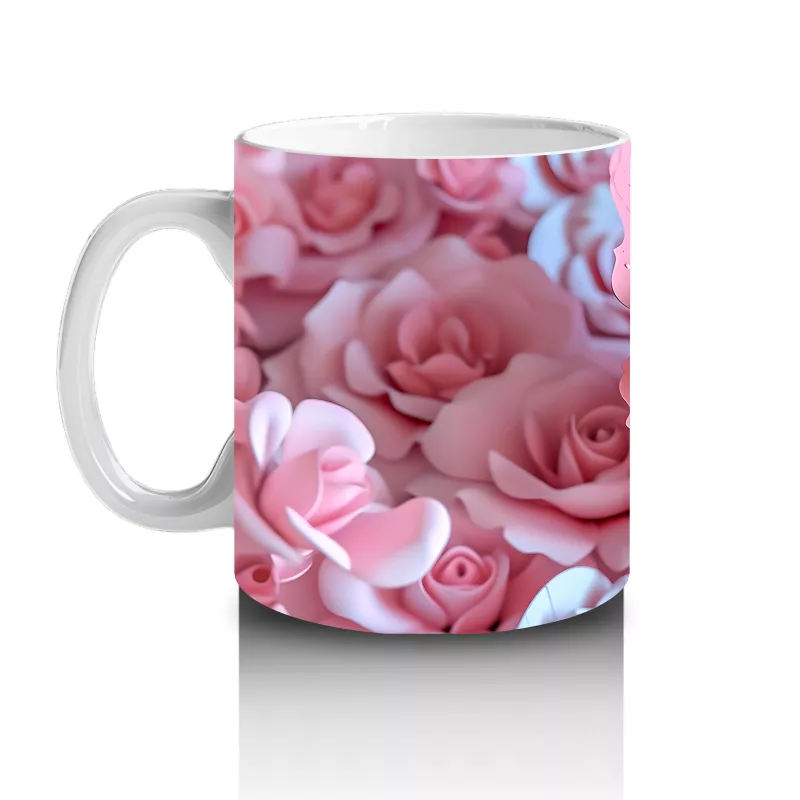 Pembe Çiçekler Üzerine Konmuş Kelebek – Baskılı Kahve Kupası - 2