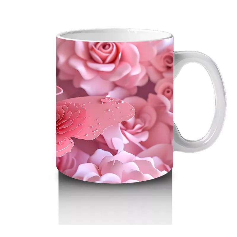 Pembe Çiçekler Üzerine Konmuş Kelebek – Baskılı Kahve Kupası - 4