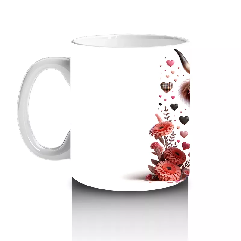 Pembe Çiçeklerle Süslenmiş Neşeli Buzağı – Baskılı Kahve Kupası - 2