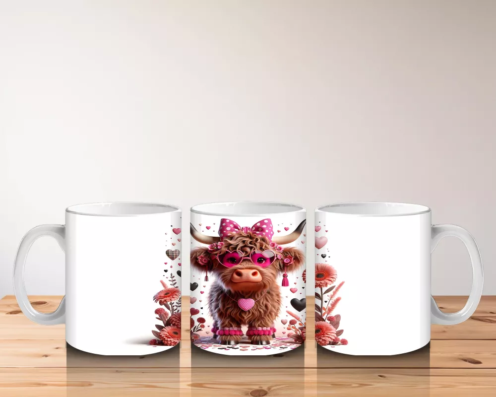 Pembe Çiçeklerle Süslenmiş Neşeli Buzağı – Baskılı Kahve Kupası - 5