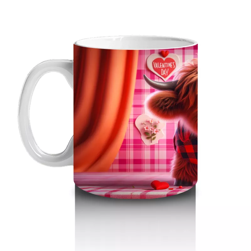 Pembe Çiçeklerle Süslenmiş Romantik Boğa – Baskılı Kahve Kupası - 2