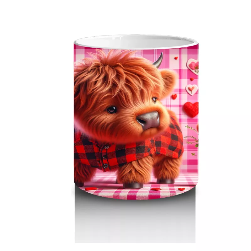 Pembe Çiçeklerle Süslenmiş Romantik Boğa – Baskılı Kahve Kupası - 3