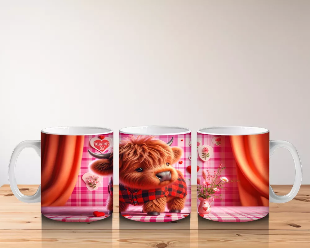 Pembe Çiçeklerle Süslenmiş Romantik Boğa – Baskılı Kahve Kupası - 5