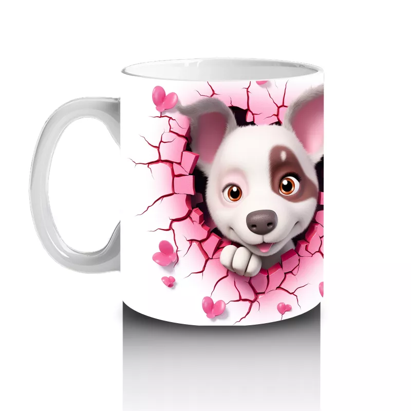 Pembe Çiçekli Çatlak Zeminden Bakan Sevimli Köpek - Baskılı kahve kupası - 2