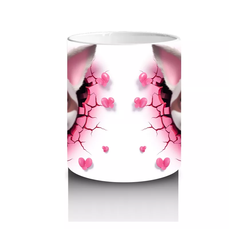 Pembe Çiçekli Çatlak Zeminden Bakan Sevimli Köpek - Baskılı kahve kupası - 3