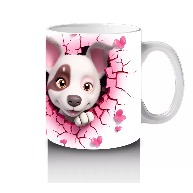 Pembe Çiçekli Çatlak Zeminden Bakan Sevimli Köpek - Baskılı kahve kupası - 4