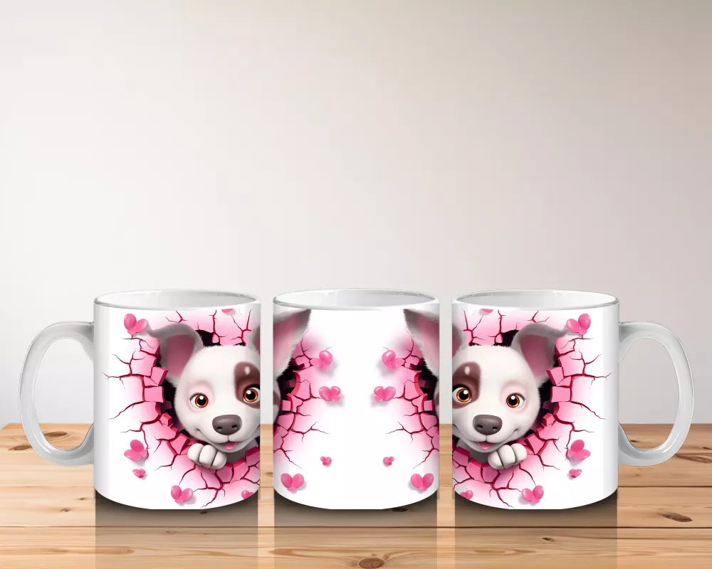 Pembe Çiçekli Çatlak Zeminden Bakan Sevimli Köpek - Baskılı kahve kupası - 5