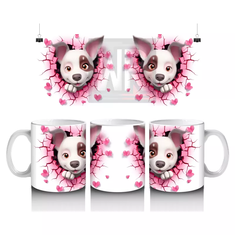 Pembe Çiçekli Çatlak Zeminden Bakan Sevimli Köpek - Baskılı kahve kupası