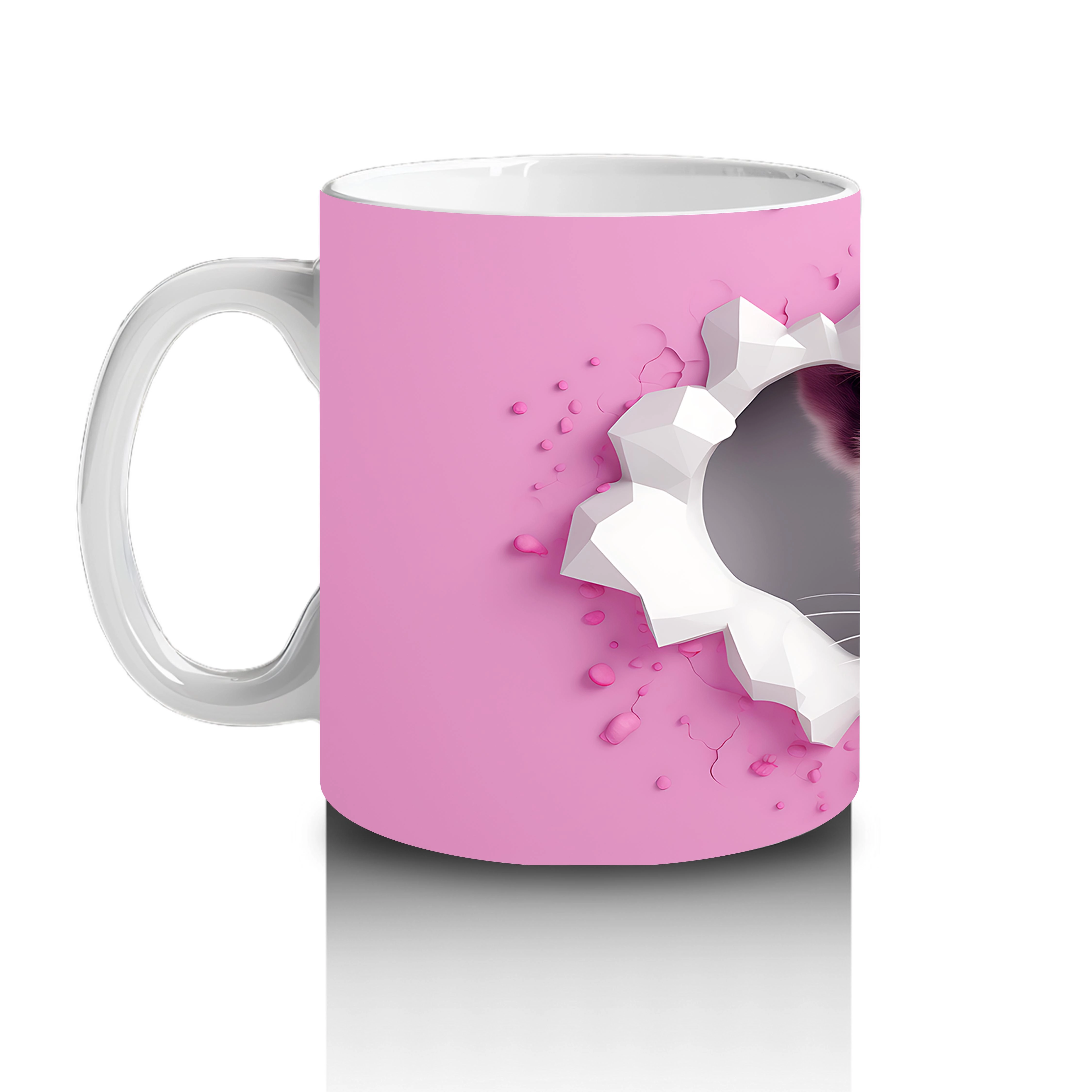 Pembe Çiçekli Çatlakta Bakan Beyaz Kaplan – Baskılı Kahve Kupası - 2