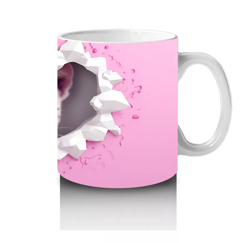 Pembe Çiçekli Çatlakta Bakan Beyaz Kaplan – Baskılı Kahve Kupası - 4