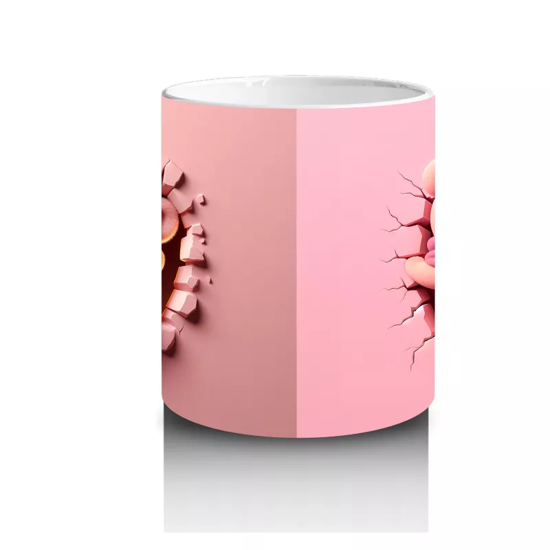 Pembe Çiçekli Çatlakta Sevimli Ayıcık ve Arka Yüzü – Baskılı Kahve Kupası - 3