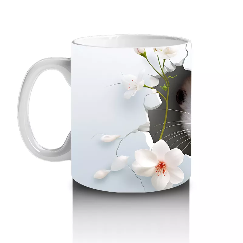 Pembe Çiçekli Fon Üzerinde Su Samuru – Baskılı Kahve Kupası - 2