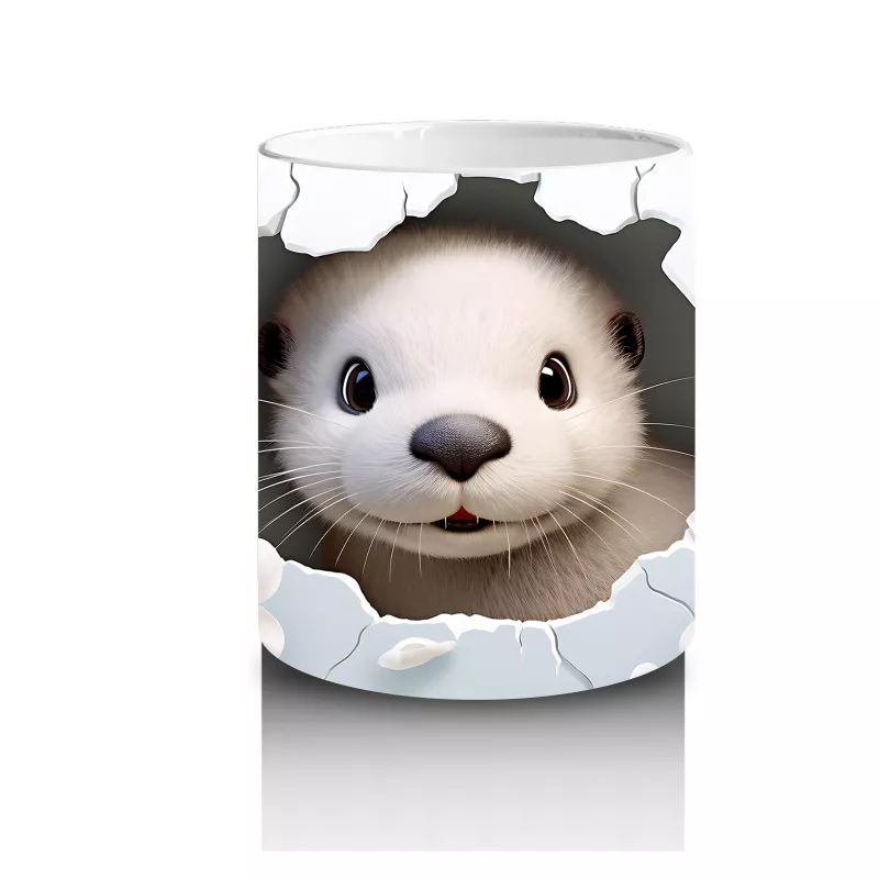 Pembe Çiçekli Fon Üzerinde Su Samuru – Baskılı Kahve Kupası - 3