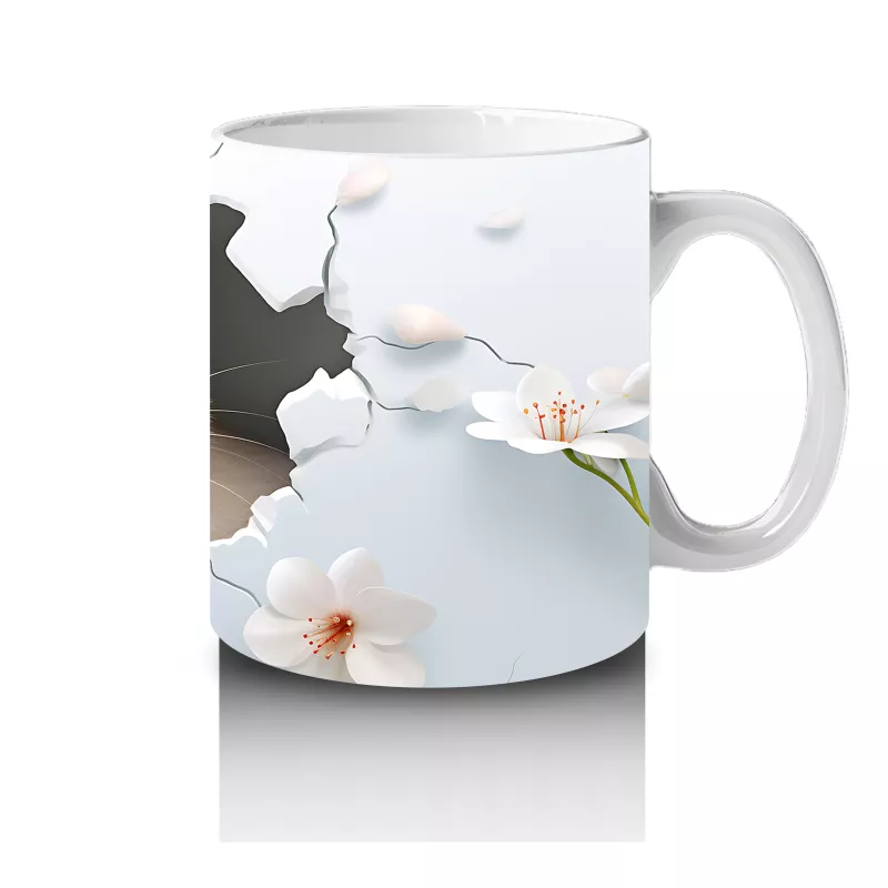 Pembe Çiçekli Fon Üzerinde Su Samuru – Baskılı Kahve Kupası - 4