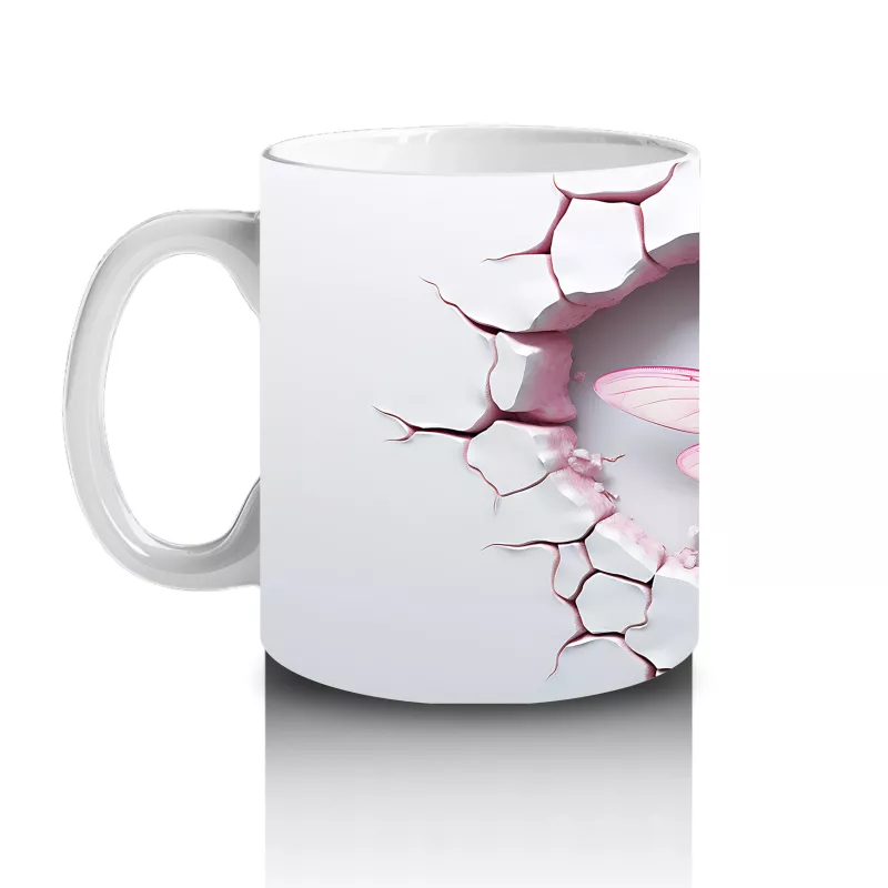 Pembe Damarlı Kalp Desenli Çift Yusufçuk – Baskılı Kahve Kupası - 2