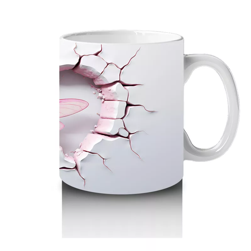 Pembe Damarlı Kalp Desenli Çift Yusufçuk – Baskılı Kahve Kupası - 4