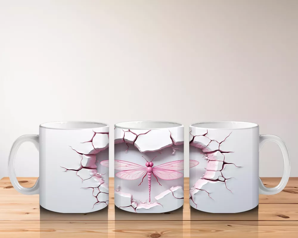 Pembe Damarlı Kalp Desenli Çift Yusufçuk – Baskılı Kahve Kupası - 5