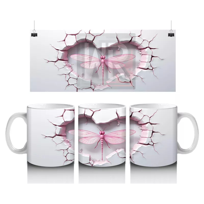 Pembe Damarlı Kalp Desenli Çift Yusufçuk – Baskılı Kahve Kupası