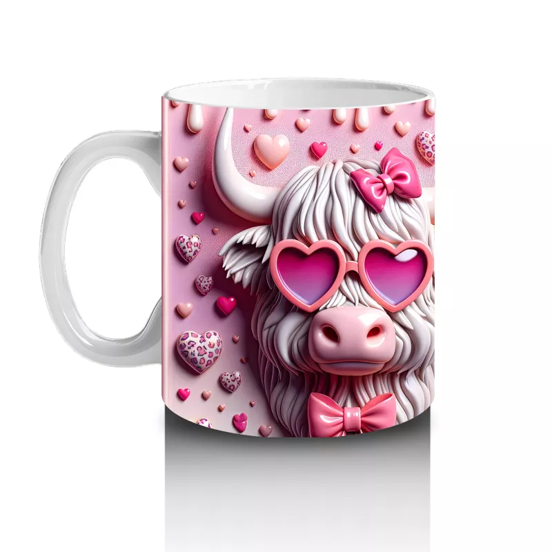 Pembe Desenli Fon Üzerinde Aşık Domuzlar – Baskılı Kahve Kupası - 2