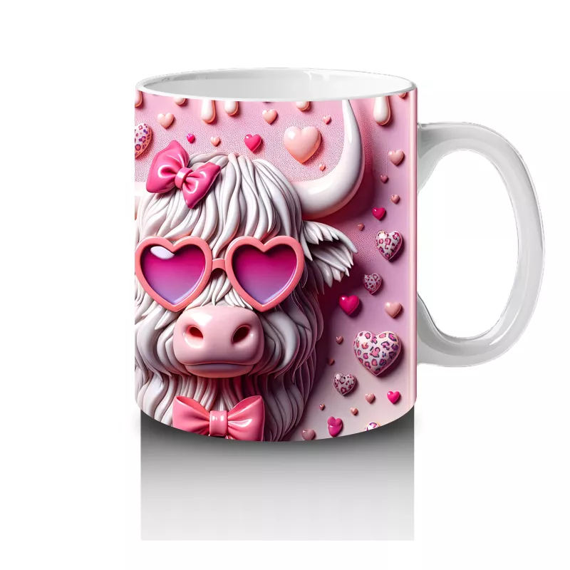 Pembe Desenli Fon Üzerinde Aşık Domuzlar – Baskılı Kahve Kupası - 4