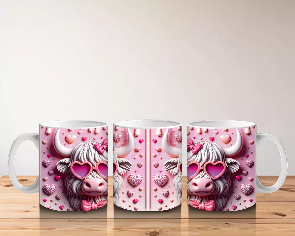 Pembe Desenli Fon Üzerinde Aşık Domuzlar – Baskılı Kahve Kupası - 5