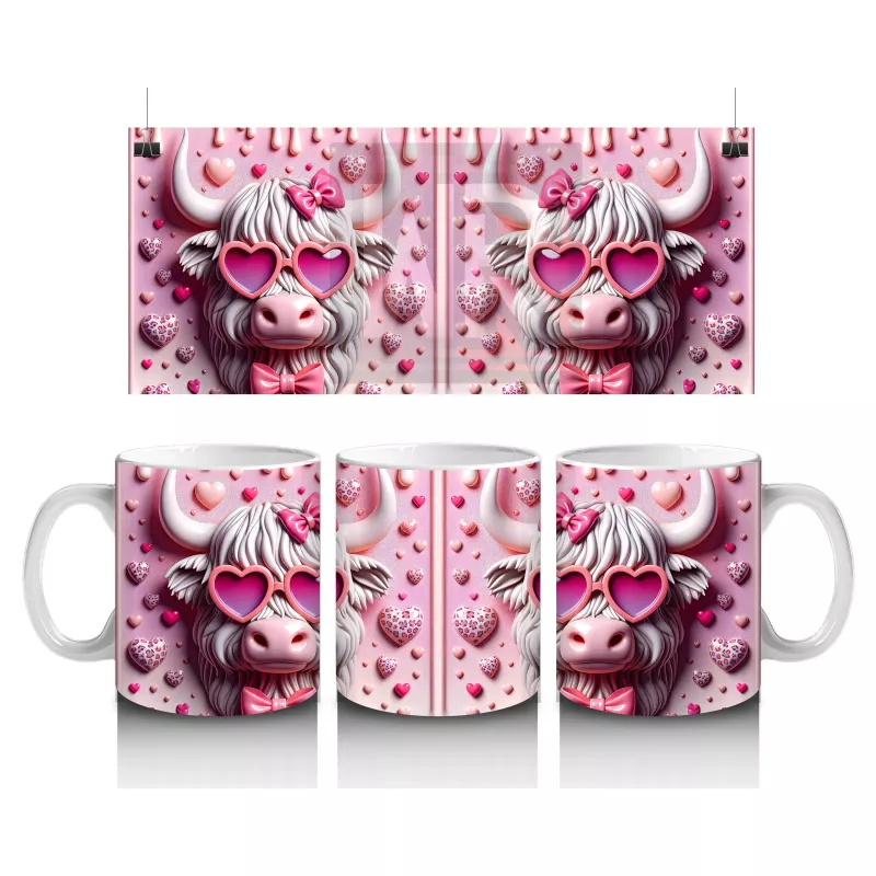 Pembe Desenli Fon Üzerinde Aşık Domuzlar – Baskılı Kahve Kupası