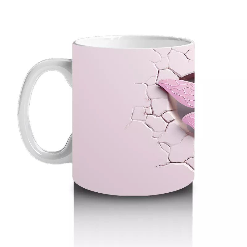 Pembe Duvar Arasında Mor Kanatlı Yusufçuk – Baskılı Kahve Kupası - 2