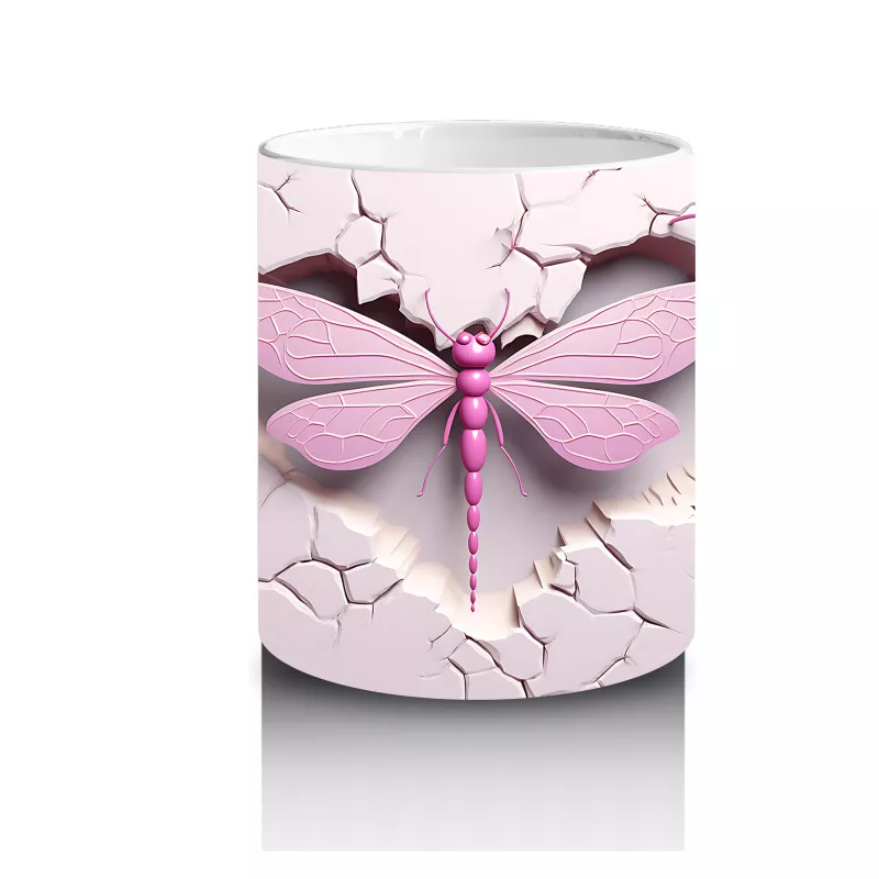 Pembe Duvar Arasında Mor Kanatlı Yusufçuk – Baskılı Kahve Kupası - 3