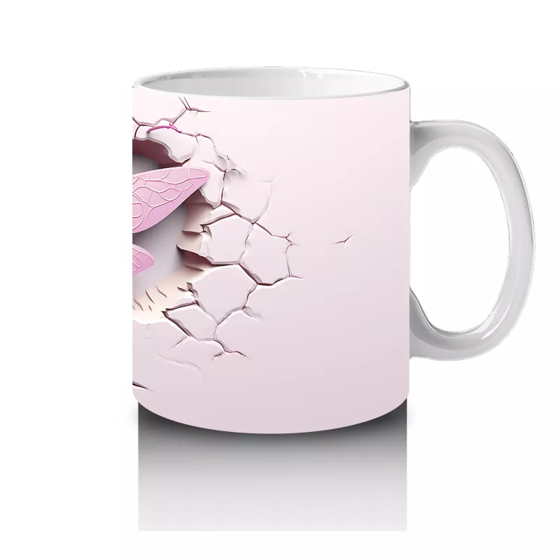 Pembe Duvar Arasında Mor Kanatlı Yusufçuk – Baskılı Kahve Kupası - 4