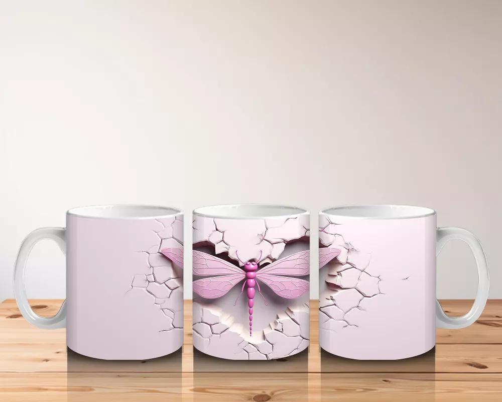 Pembe Duvar Arasında Mor Kanatlı Yusufçuk – Baskılı Kahve Kupası - 5