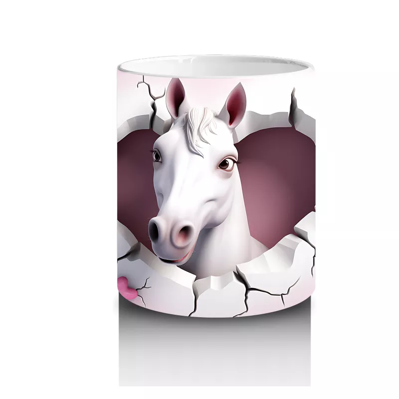 Pembe Duvar Arasında Romantik At Figürü – Baskılı Kahve Kupası - 3