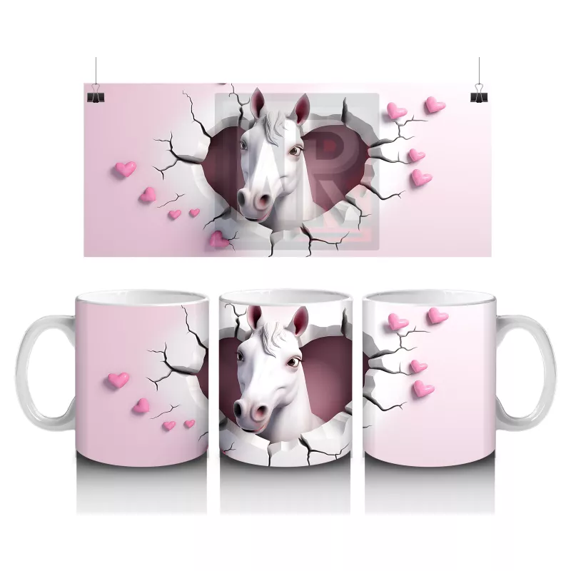 Pembe Duvar Arasında Romantik At Figürü – Baskılı Kahve Kupası