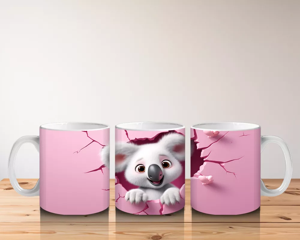 Pembe Duvar Arasından Bakan Koala Yavrusu – Baskılı Kahve Kupası - 5