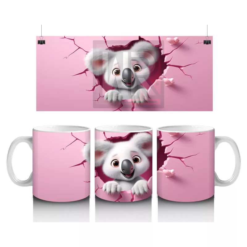 Pembe Duvar Arasından Bakan Koala Yavrusu – Baskılı Kahve Kupası