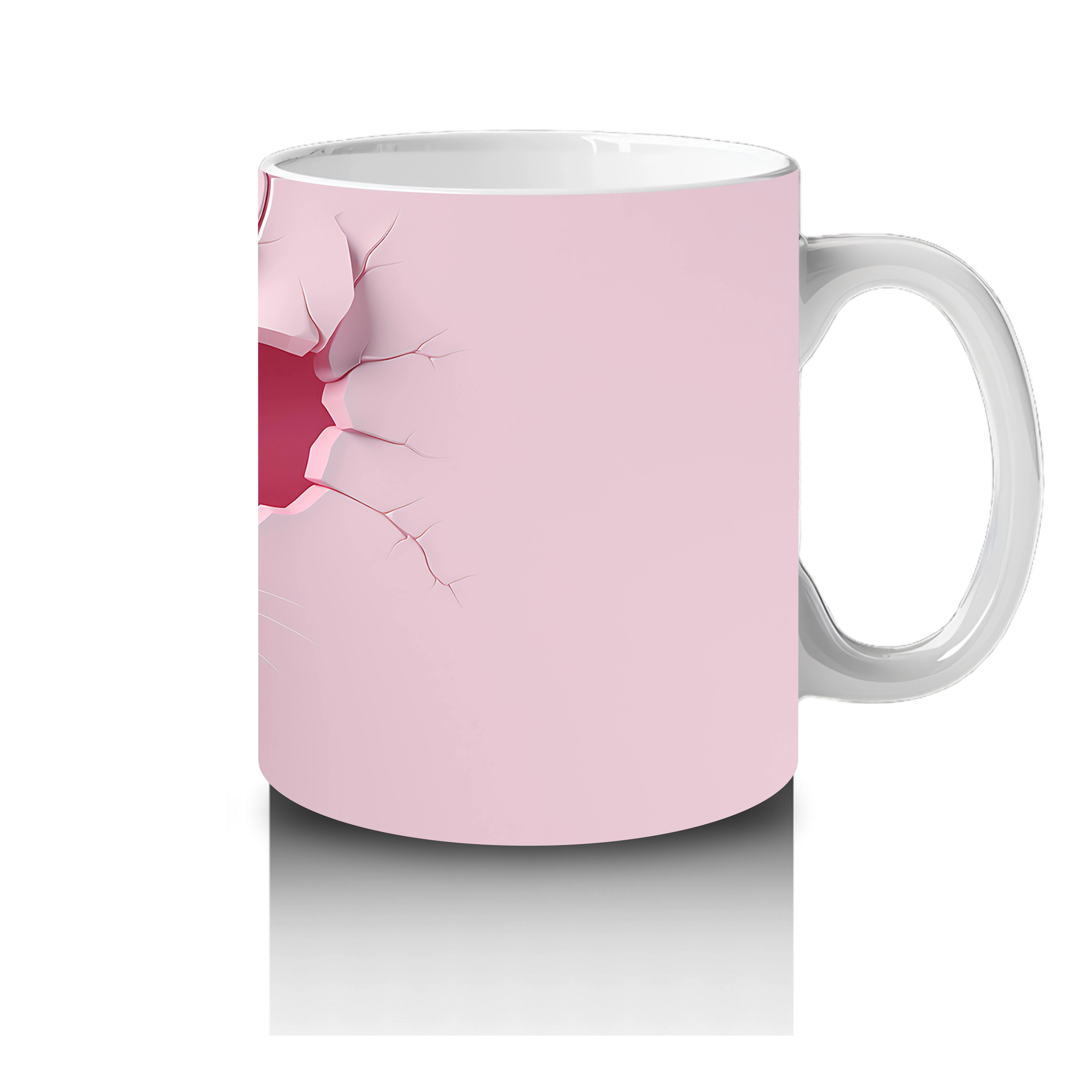 Pembe Duvar Çatlağından Bakan Sevimli Beyaz Kedi Kupa - 4