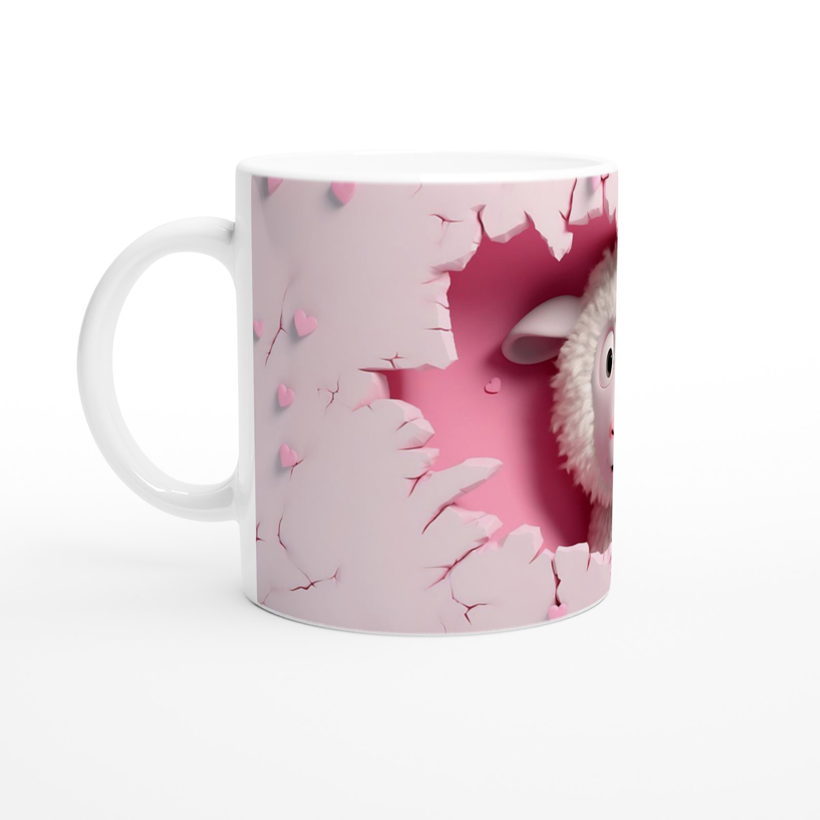 Pembe Duvar Çatlaktan Bakan Karikatürik Kuzu Temalı Baskılı Kupa Bardak - 2